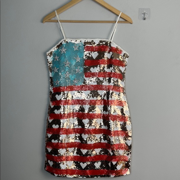 Judith March Dresses & Skirts - Judith March American Flag Sequins Mini Dress Patriotic Beaded Stars Medium